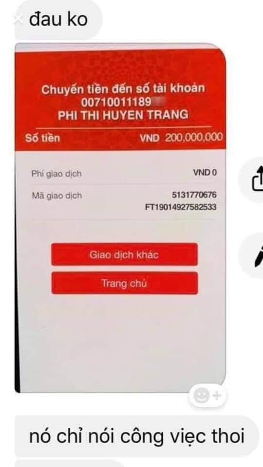  Giao dịch chuyển 200 triệu cho chủ tài khoản PHI THI HUYEN TRANG?! 