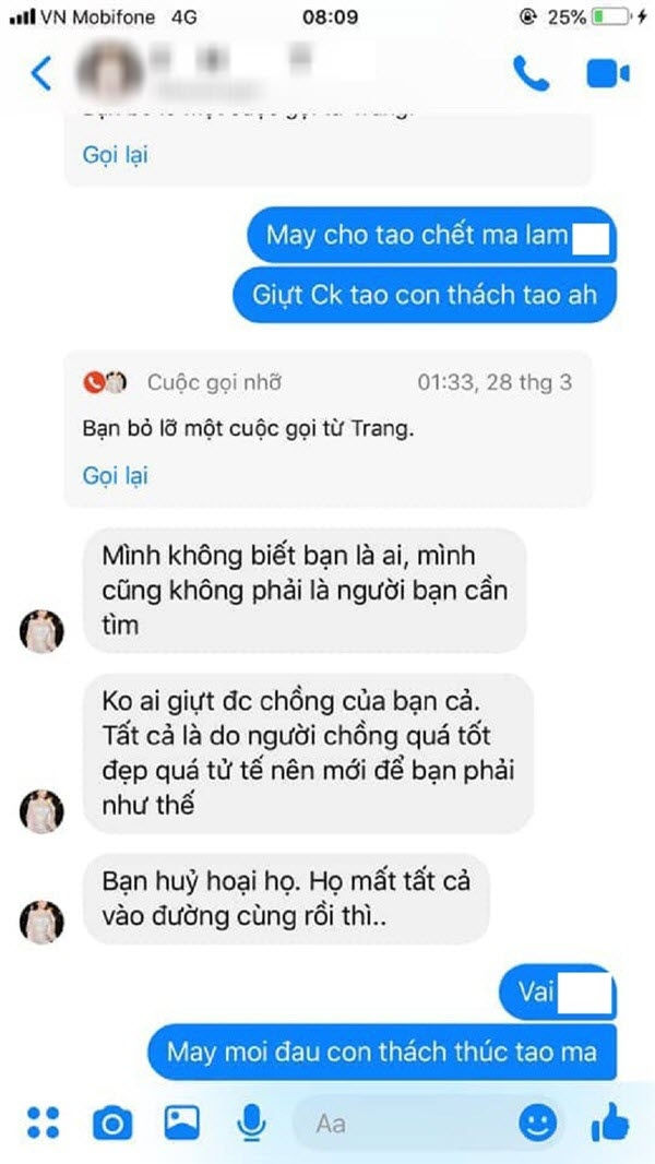  Tin nhắn người phụ tố Phi Huyền Trang quan hệ với chồng mình. 