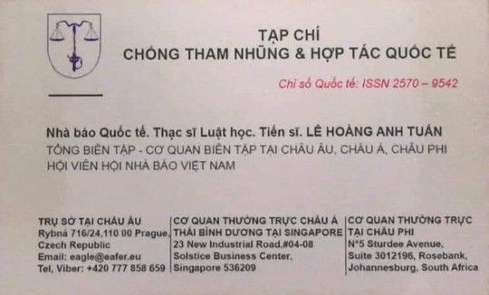   Một tấm card visit được lan truyền và được cho là của ông Lê Hoàng Anh Tuấn.   