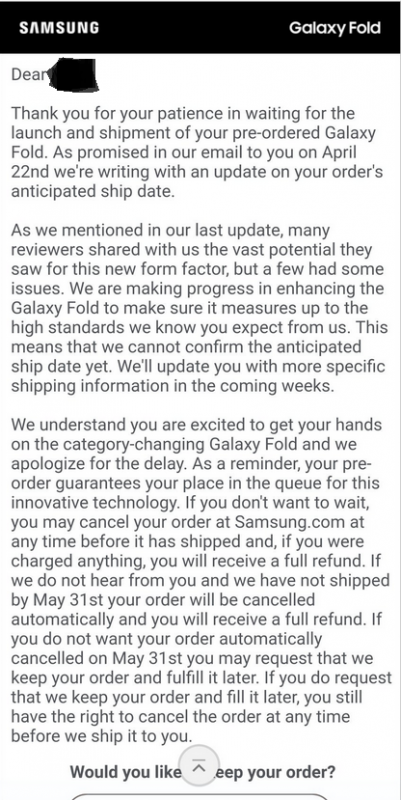 Samsung chính thức hoãn bán Galaxy Fold, khách hàng đã đặt mua được hoàn tiền 100%