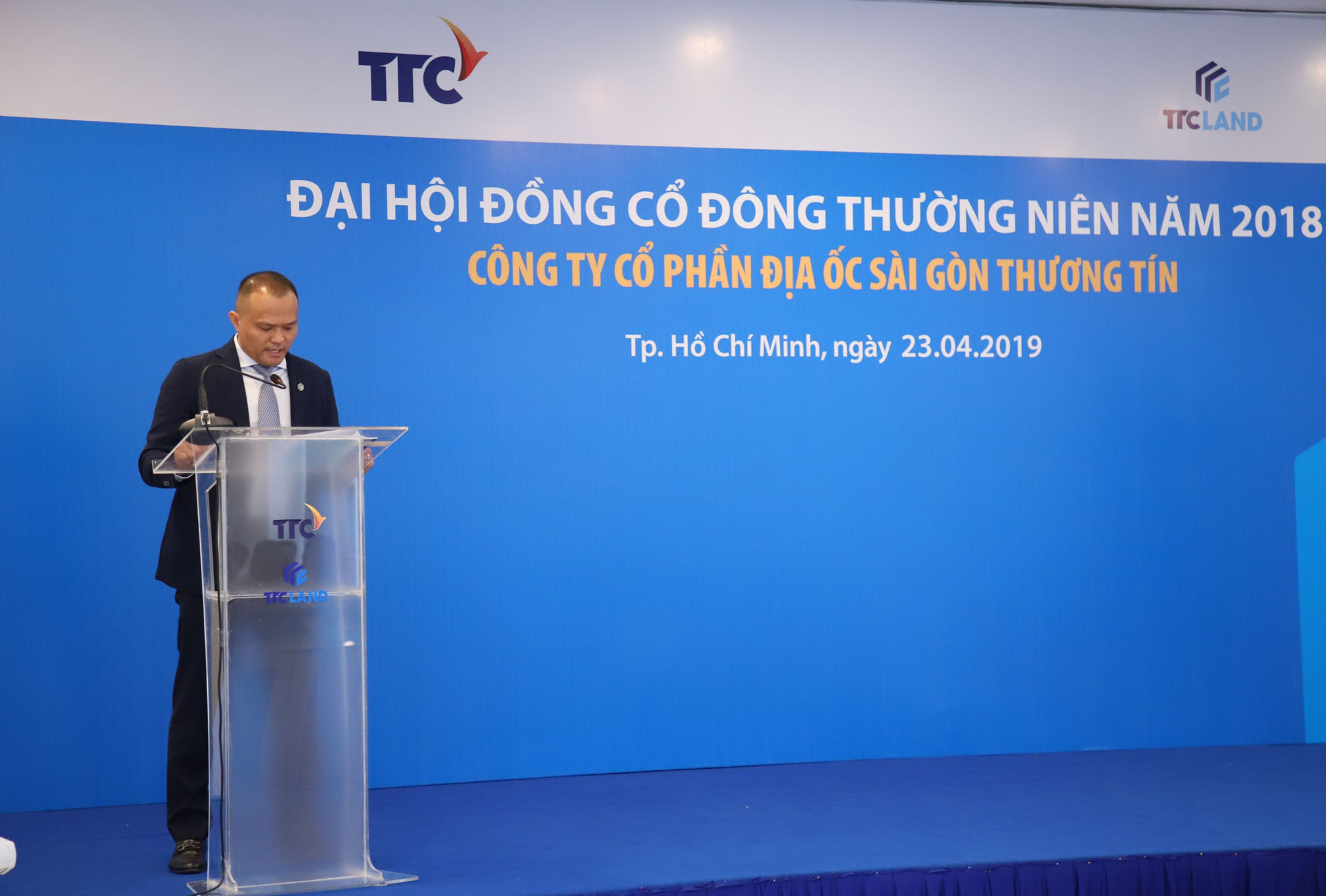  Ông Nguyễn Đăng Thanh – Tân Chủ tịch HĐQT kiêm TGĐ TTC LAND phát biểu tại ĐHĐCĐ thường niên 2018 của TTC LAND. 