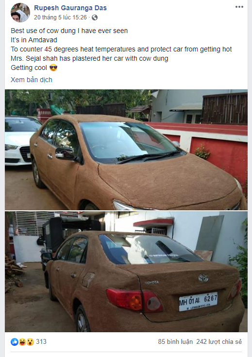 Những bức ảnh chụp xe hơi được bọc phân bò màu nâu sau khi xuất hiện trên mạng đã lập tức gây chú ý và thu hút nhiều lượt bình luận. 