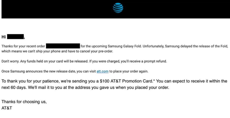 Sau Best Buy, AT&T chính thức hủy đơn đặt hàng trước Galaxy Fold