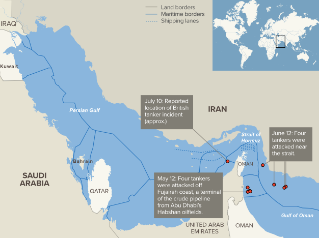 Vị trí của eo biển Hormuz.