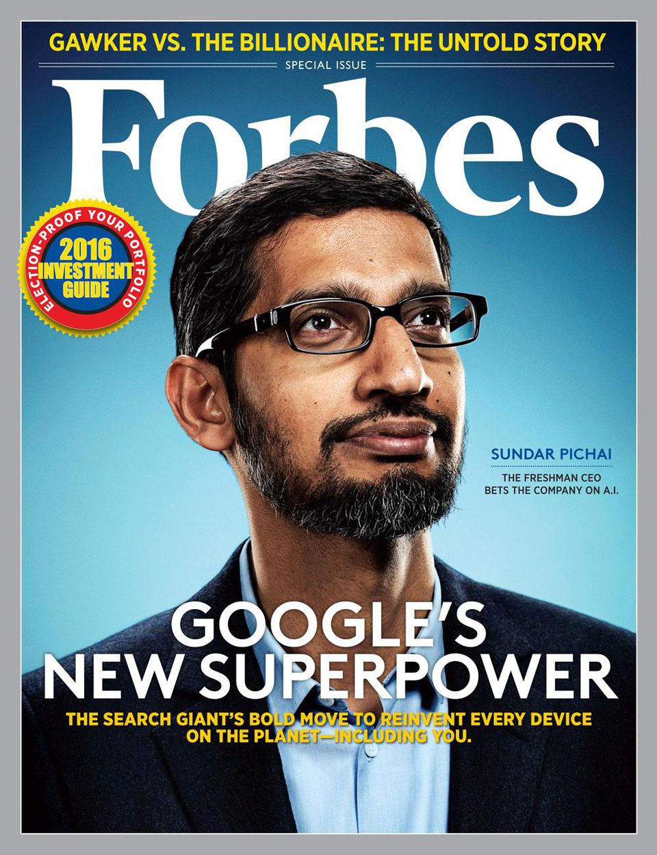   Sundar Pichai trên trang bìa tờ báo kinh tế nổi tiếng Forbes  