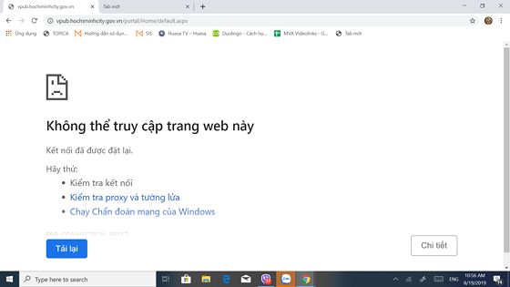 Website của Văn phòng UBND TPHCM không truy cập được vào sáng 19/8.