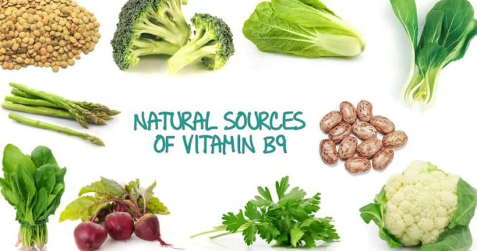   Vitamin B9 còn có tên khác là axit folic. Nó giúp dự phòng bệnh tim, huyết áp cao, trầm cảm, ung thư, giảm trí nhớ. Đồng thời còn cải thiện khả năng sinh sản và cần thiết cho sự phát triển của thai nhi. Vitamin B9 có nhiều trong các loại rau có lá, cam, dâu tây, trứng và đậu.  