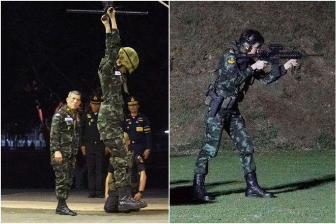   Hình ảnh Hoàng quý phi Sineenat mặc quân phục và tham gia các buổi diễn tập huấn luyện của quân đội cũng được Văn phòng Hoàng gia Thái Lan công bố ngày 26/8. (Ảnh: Reuters)