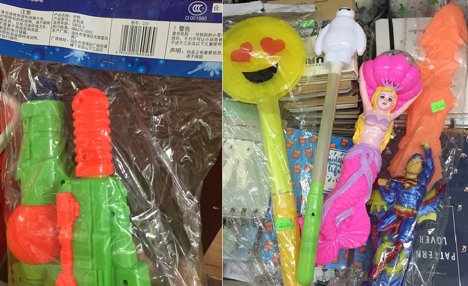   Mặt hàng đồ chơi “made in China” bày bán nhiều với mức giá rẻ.  