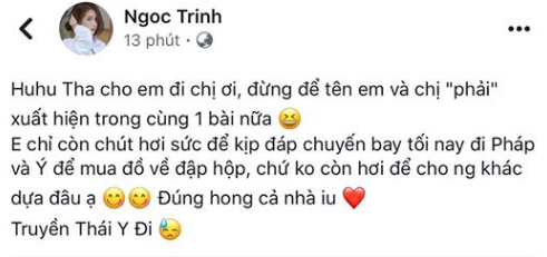 Ngọc Trinh đăng đàn đá xéo Vũ Thu Phương dựa hơi mình để gây sự chú ý