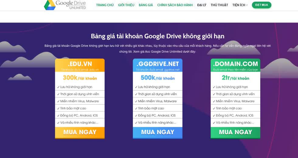 Google Drive Unlimited được chào bán.