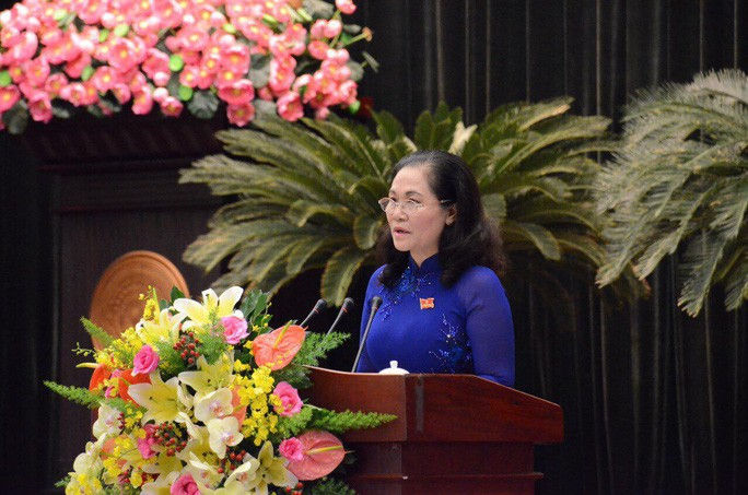 Chủ tịch Hội đồng nhân dân TP.HCM Nguyễn Thị Lệ phát biểu khai mạc kỳ họp.