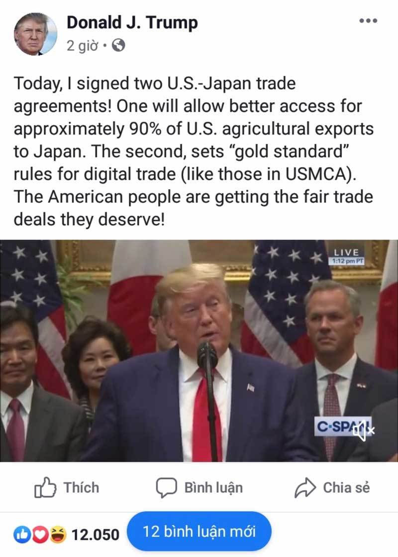  Ông Trump khoe thỏa thuận thương mại với Nhật ngay trước thềm đàm phán với Trung Quốc. 