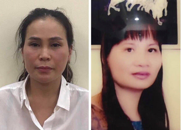 Hai bị can Nguyễn Thị Thu Thủy (trái) và Lê Thị Thanh Thúy vừa bị bắt.