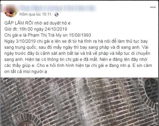  Phạm Mạnh Cường nhờ cộng đồng mạng tìm tung tích chị gái. 