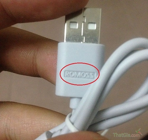 Đầu cáp USB có in tên thương hiệu.