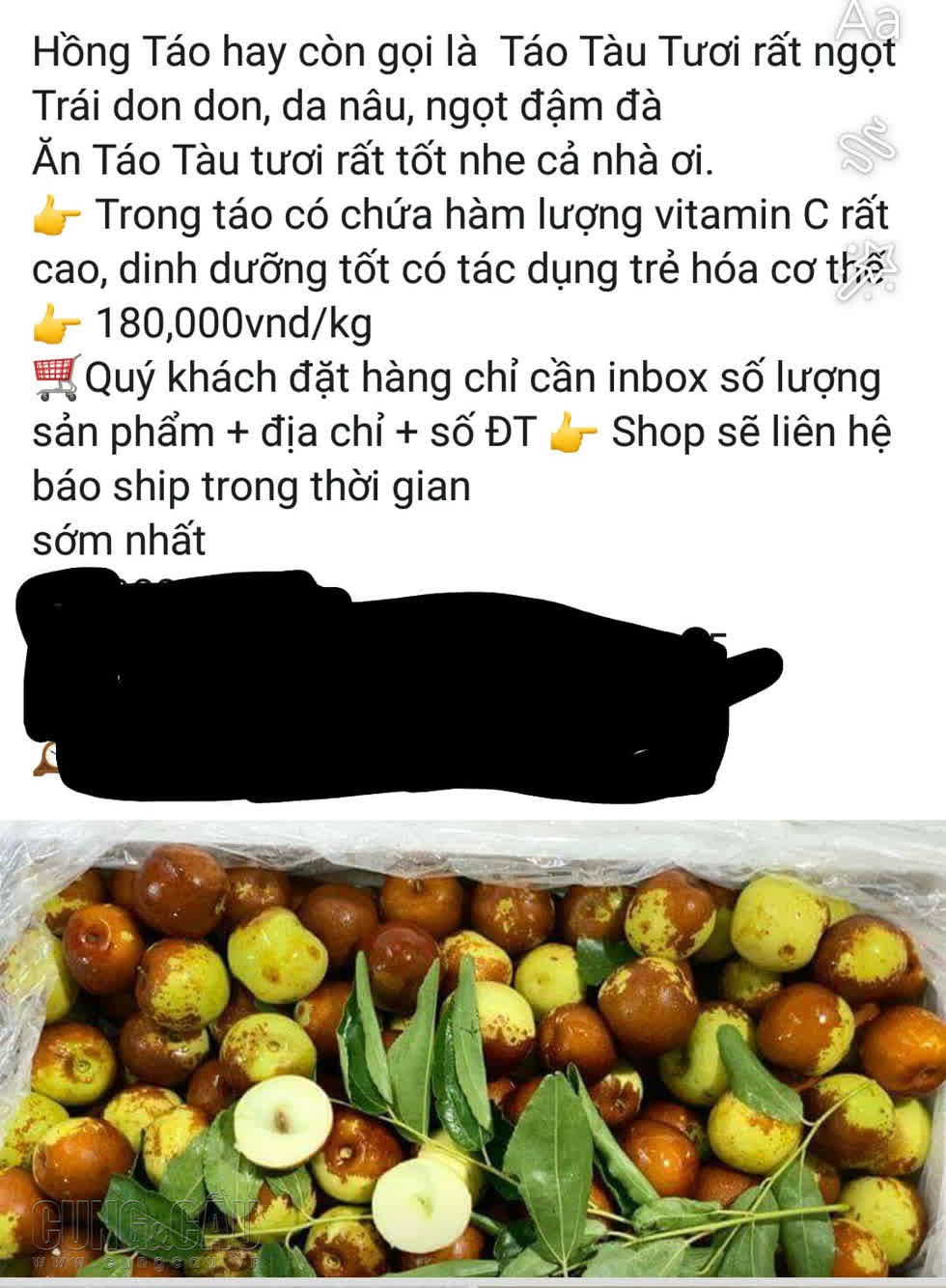 Được bán trên mạng xã hội, nhưng táo tàu lại có giá 180.000 đồng/kg.