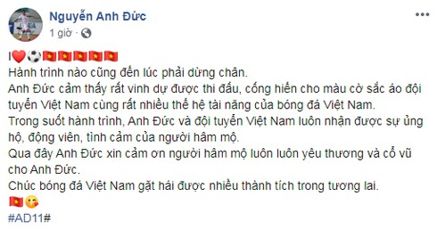 Cầu thủ Anh Đức bất ngờ xin rút khỏi đội tuyển Việt Nam ngay trước thềm chạm trán Thái Lan