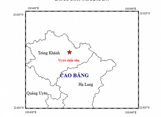 Vị trí xảy ra động đất tại Cao Bằng trong sáng nay 25/11.