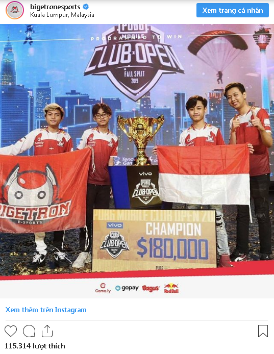 Indonesia vô địch thế giới giải đấu PUBG Mobile chuyên nghiệp