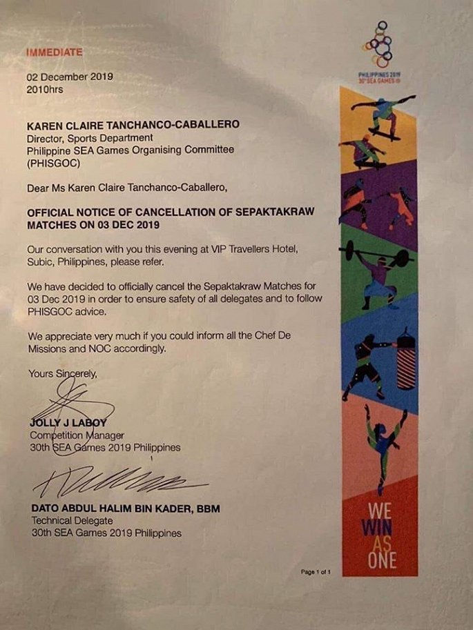 BTC SEA Games 30 vừa có thông báo về việc hoãn tập luyện và thi đấu môn Skateboarding (trượt ván) do anh hưởng của siêu bão Kammuri. Đây là môn đầu tiên trong các môn thi đấu tại SEA Games 30 được thông báo hoãn tập luyện và thi đấu do siêu bão Kammuri.