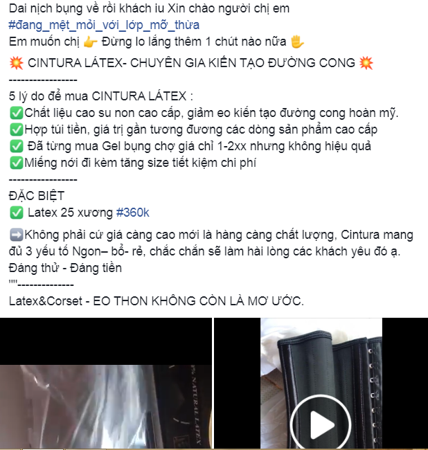   Một tài khoản facebook quảng cáo về đai nịt bụng.  