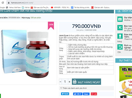 Trên trang https://hamara.com.vn/joint-cure/ sản phẩm Joint Cure cũng được rao bán với mức giá 790.000 đồng/hộp.