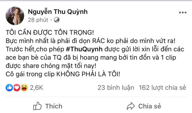  Thu Quỳnh cho biết cô lên tiếng vì những người yêu mến mình.  