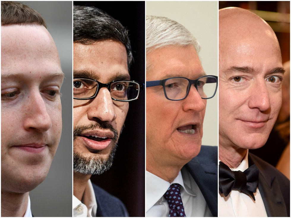   Từ trái sang phải, Mark Zuckerberg, Sundar Pichai, Tim Cook và Jeff Bezos. Ảnh: Business Insider  