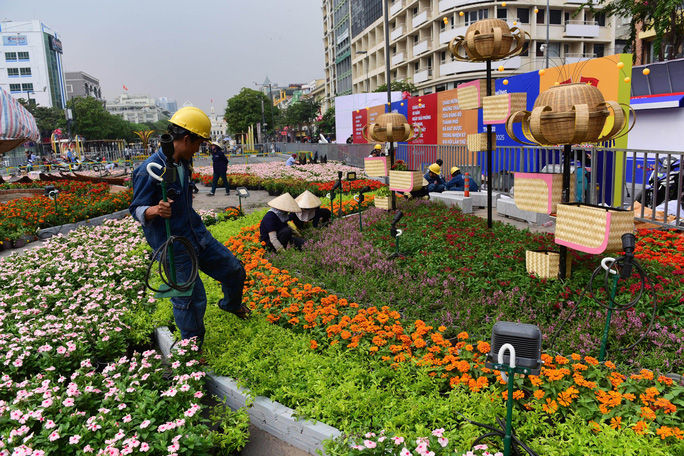 Năm nay, có gần 120.000 chậu hoa tươi đang được khẩn trương tập kết về đường hoa Nguyễn Huệ, chuẩn bị cho một đường hoa tươi sắc Tết Canh Tý 2020.