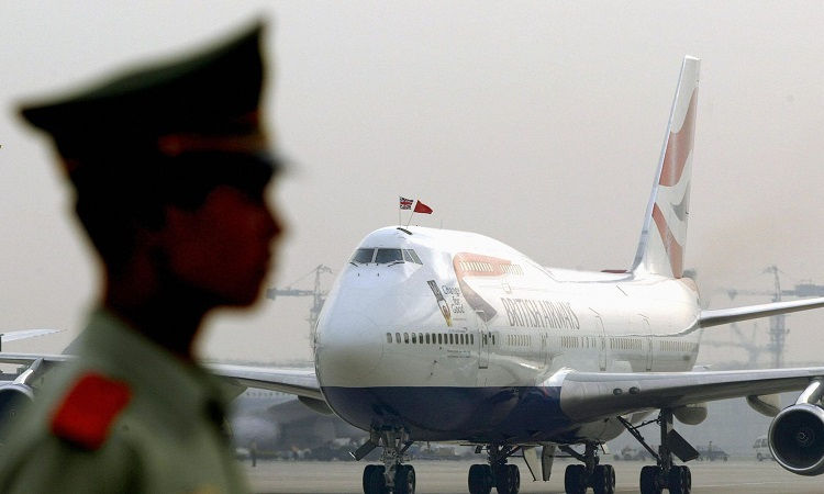 Máy bay Boeing 747 của hãng hàng không British Airways tại sân bay Bắc Kinh, Trung Quốc.