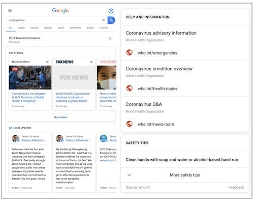 Google kích hoạt cảnh báo SOS cho thông tin về virus corona