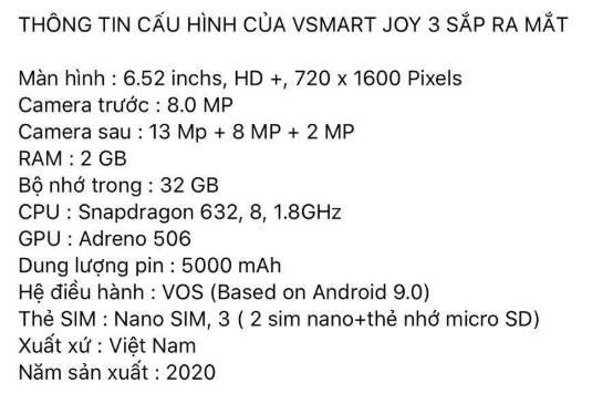 Vinsmart sắp ra smartphone giá rẻ mới với 3 camera sau, pin 5.000mAh