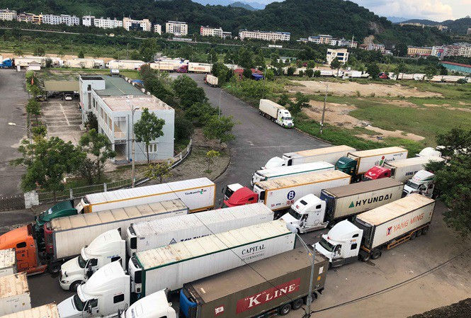 Hàng trăm xe chở nông sản đang kẹt ở các cửa khẩu phía Bắc. Ảnh: NLD