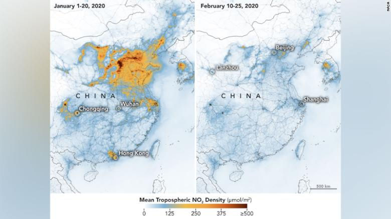 Hình ảnh cho thấy tình trạng ô nhiễm giảm đáng kể ở Trung QUốc.