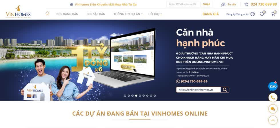  Trang web giao dịch bất động sản trực tuyến của Vinhomes.