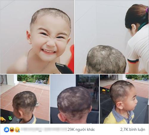 Chia sẻ lần đầu cắt tóc cho con của một ông bố nhận được hàng chục nghìn lượt thích. Ảnh: FB.