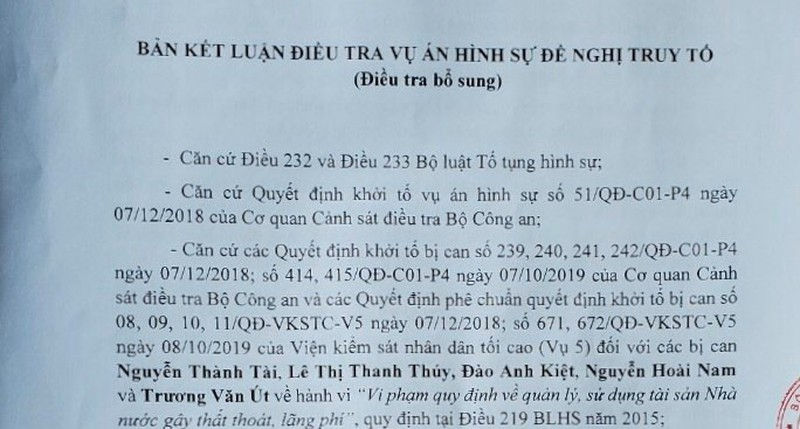 Kết luận điều tra bổ sung. Ảnh: PLO