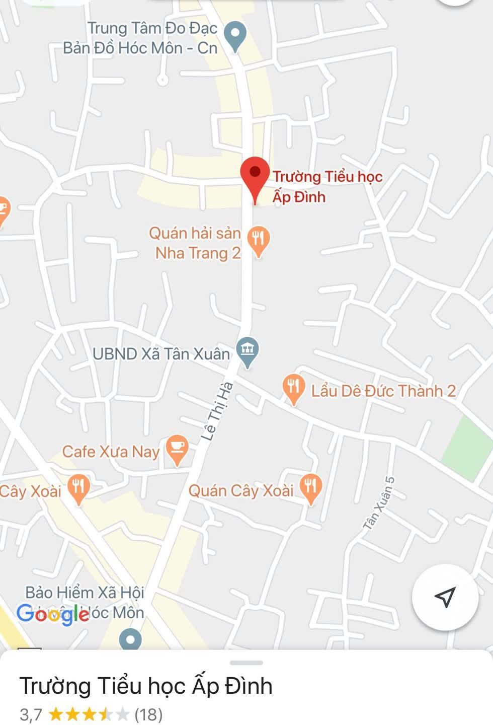 Vị trí trường Tiểu học Ấp Đình, xã Tân Xuân, huyện Hóc Môn, TP.HCM. Ảnh: chụp màn hình Google Maps