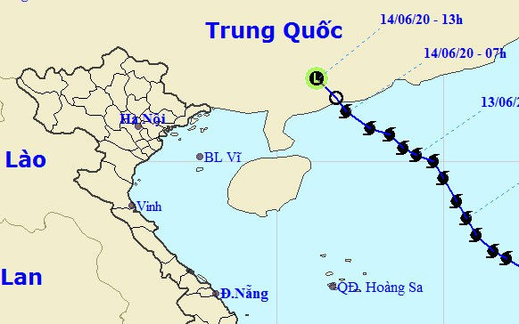 Hướng di chuyển của bão số 1.