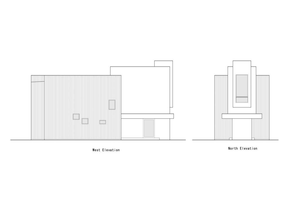 2 bản vẽ mặt đứng của căn nhà, từ 2 bản vẽ này có thể thấy ba khối chức năng được phân chia rõ ràng bởi KTS. Click vào ảnh để xem bản vẽ.