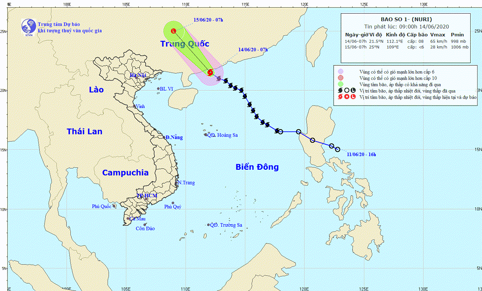 Hướng di chuyển của bão số 1.