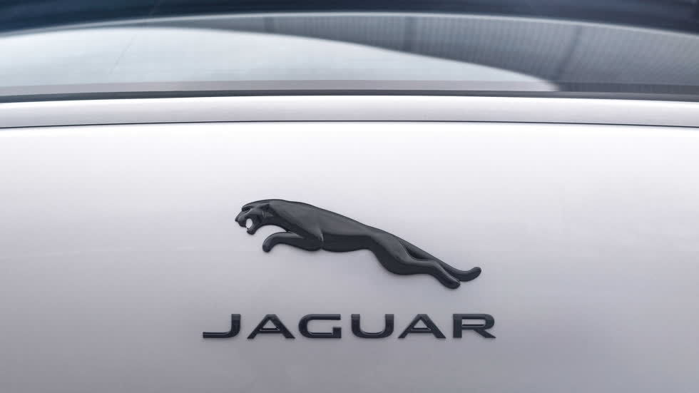 Logo Jaguar màu đen bóng phía sau.