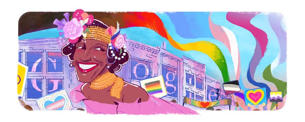   Marsha P. Johnson trên biểu trưng của Google ngày hôm nay. Ảnh: Google doodles  