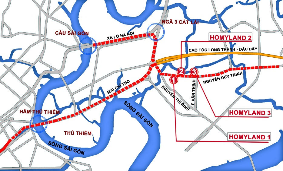 Vị trí dự án Homyland Riverside trên bản đồ.