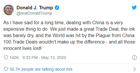  Ông Trump viết trên Twitter ngày 13/5.