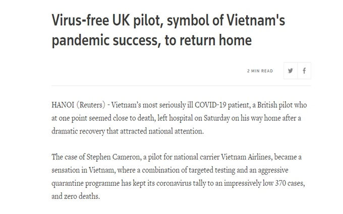 Báo Mỹ: Cứu bệnh nhân 91 là biểu tượng chống COVID-19 của Việt Nam
