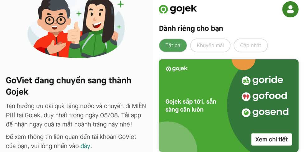 Người dùng Gojek có thể sử dụng trực tiếp tại GoViet mà không cần tạo mới.