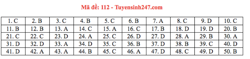 Đáp án môn Toán THPT Quốc gia 2020: Mã đề 112  