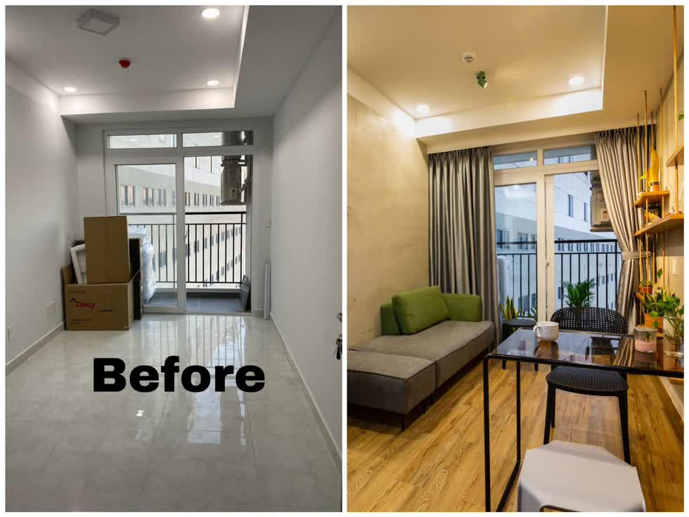 Phòng trước và sau khi hoàn thiện nội thất.